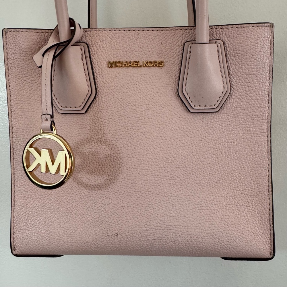 Michael Kors Mercer Medium Pebble Leather Messenger Crossbody Bag Powder Blush - Picture 3 of 15